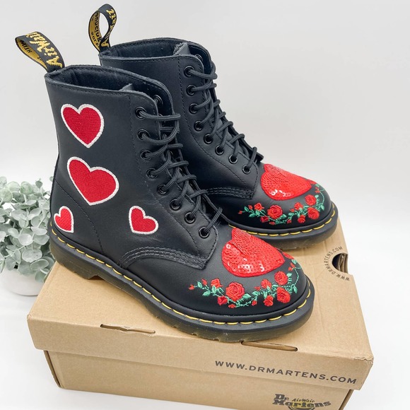 Dr. Martens Shoes - Dr. Martens Boots 1460 Pascal Sequin Hearts Floral Combat 7